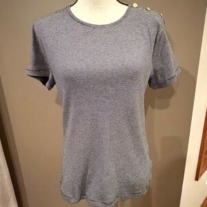 Lauren Ralph Lauren Women's Striped Gold Button Accent Short Sleeve, Size Large